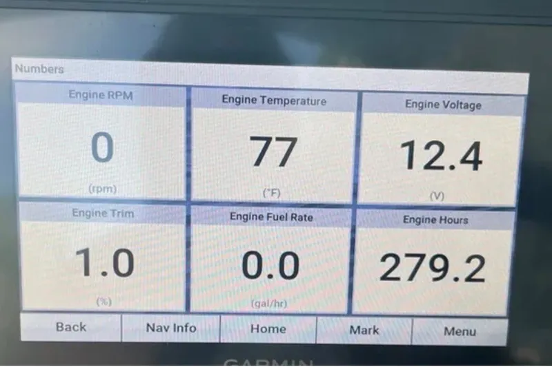 Slide: The Image of Dashboard display of 2022 Crownline 290 XSS showing engine metrics and performance data. - 9