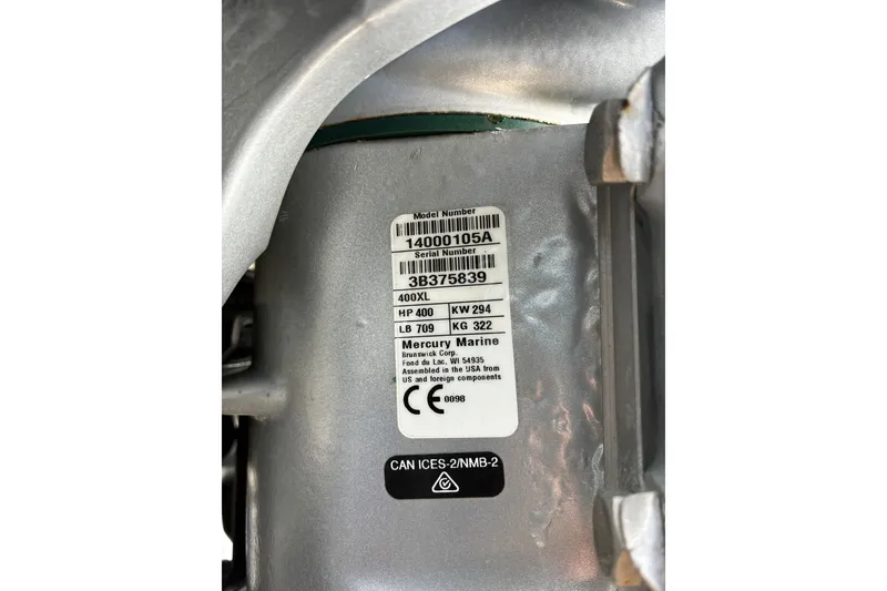 Slide: The Image of Label on Mercury Marine engine, model 400XL, for 2024 Caymas 401 CC boat. - 9