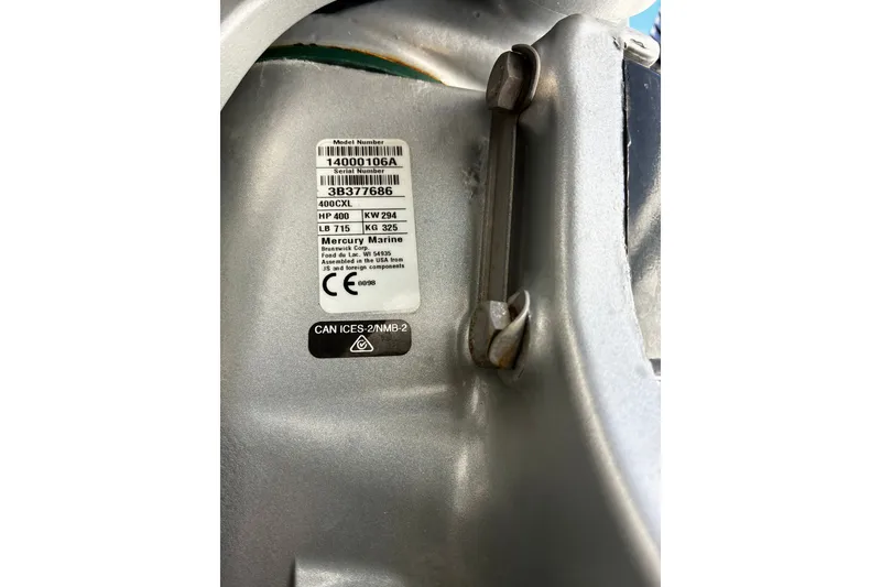 Slide: The Image of Label on Mercury Marine engine, model 400CXL, 400 HP, for 2024 Caymas 401 CC. - 7