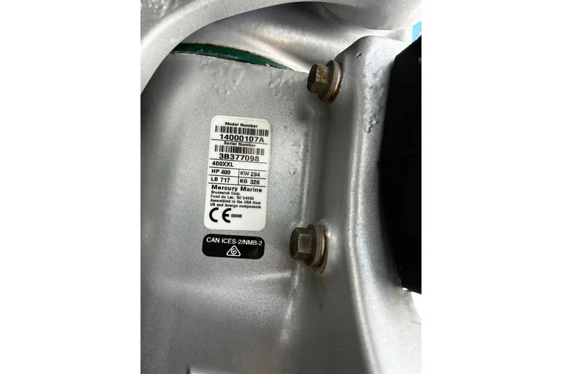 Slide: The Image of Label on Mercury Marine engine, model 400XXL, for 2024 Caymas 401 CC boat. - 8