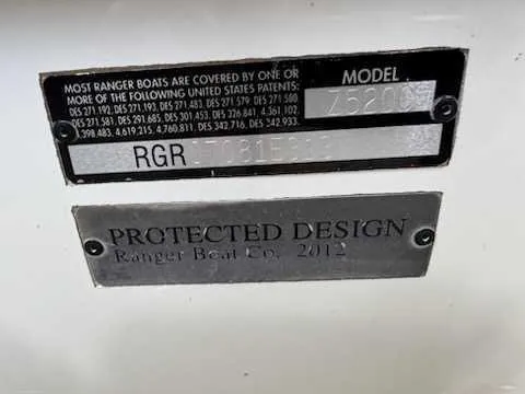 Slide: The Image of Plaques on a Ranger boat with model and patent information. - 16