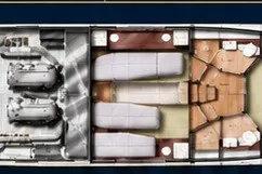 Slide: The Image of Floor plan of a 2026 Monarch 45 GT yacht, showcasing engine room and cabin layout. - 4