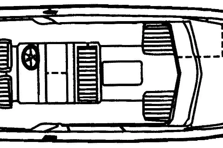 Slide: The Image of Top view schematic of a 1987 Shamrock 260 Stalker boat design. - 5