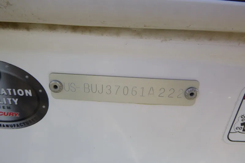 Slide: The Image of 2022 Tahoe T18 boat identification plate with serial number and certification label. - 17