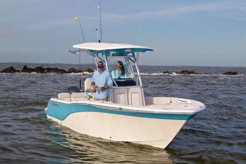 Slide: The Image of Manufacturer Provided Image: 2022 Sea Fox 228 Commander boat on water with two people fishing. - 1