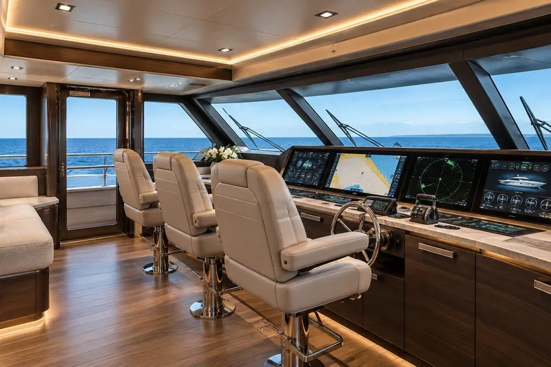Slide: The Image of Luxurious interior of 2026 Monarch 75 Dauntless yacht with advanced navigation systems. - 4