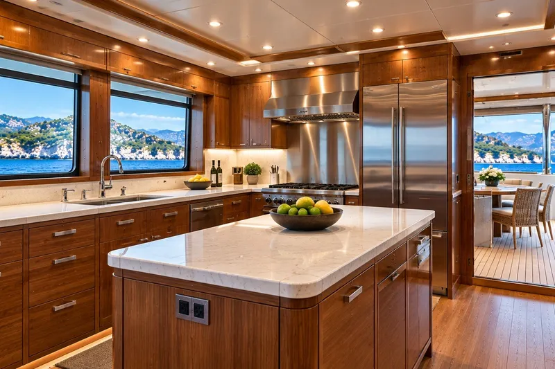 Slide: The Image of Luxurious kitchen interior on 2026 Monarch 66 Dauntless yacht with ocean view. - 3