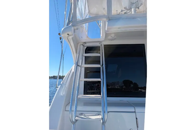 Slide: The Image of Ladder on 2006 Tiara Yachts 3900 Convertible, docked with clear sky background. - 18