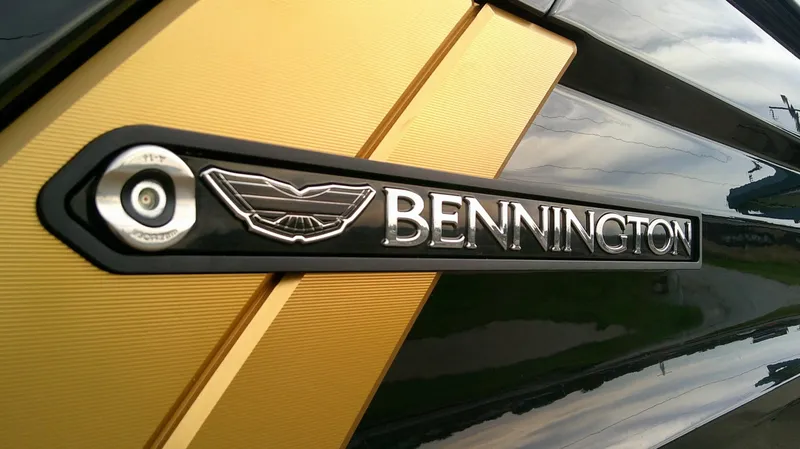 Slide: The Image of Close-up of the Bennington logo on a modern boat. - 17