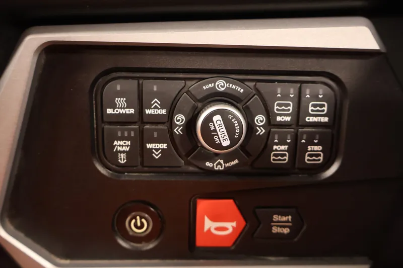 Slide: The Image of Control panel of 2025 Axis T250 boat featuring cruise and navigation buttons. - 24