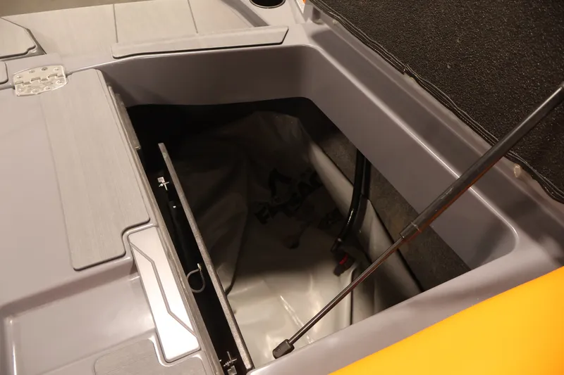 Slide: The Image of Open storage compartment in 2025 Axis T250 boat, showcasing interior details and hydraulic support. - 42