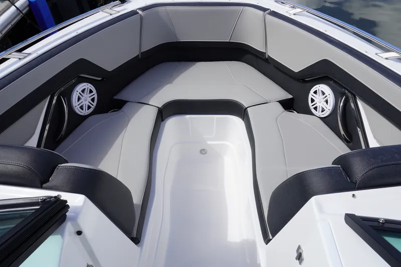 Slide: The Image of Luxurious seating area of the 2026 Monterey 255SS Super Sport boat with sleek design. - 31
