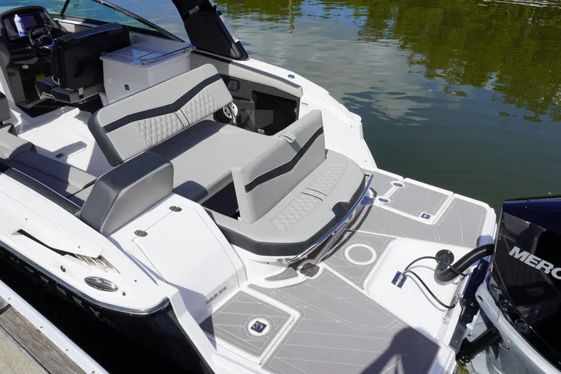Slide: The Image of 2026 Monterey 255SS Super Sport boat interior with sleek seating and modern design. - 12