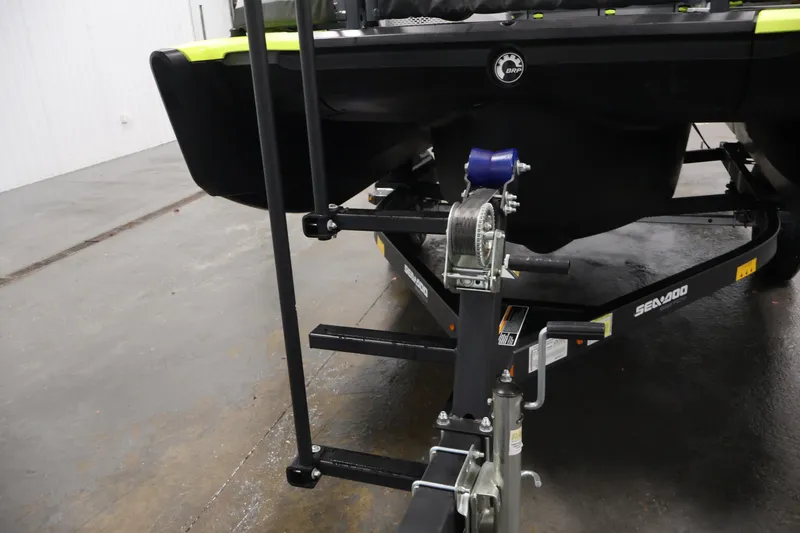 Slide: The Image of 2023 Sea-Doo Switch Sport Compact trailer hitch and winch in a garage setting. - 38