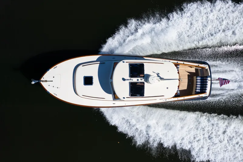 Slide: The Image of Aerial view of 2017 Hinckley Picnic Boat 37 MKIII cruising on water. - 5