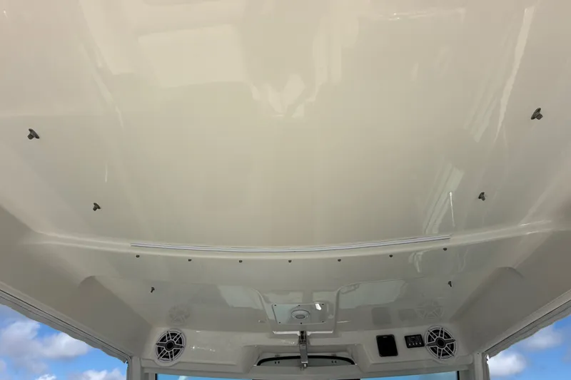 Slide: The Image of Interior ceiling of a 2014 Boston Whaler 315 Conquest boat with speakers. - 25