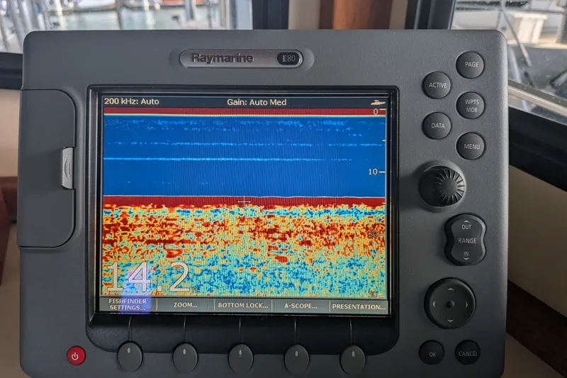 Slide: The Image of Raymarine E80 fishfinder display on 1995 Nordic Tug 26 boat. - 28