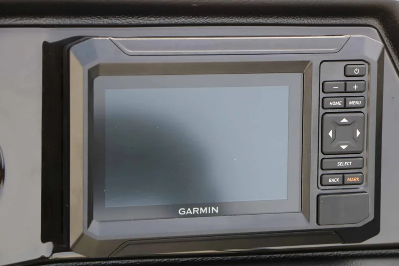 Slide: The Image of Garmin navigation system on a boat, featuring buttons for menu and navigation. - 48