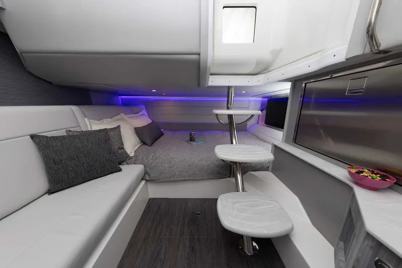 Slide: The Image of Luxurious interior of 2027 Formula 360 Super Sport Crossover with modern seating and ambient lighting. - 34