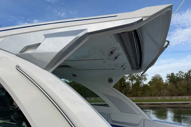 Slide: The Image of 2027 Formula 360 Super Sport Crossover boat with sleek design and modern features. - 6