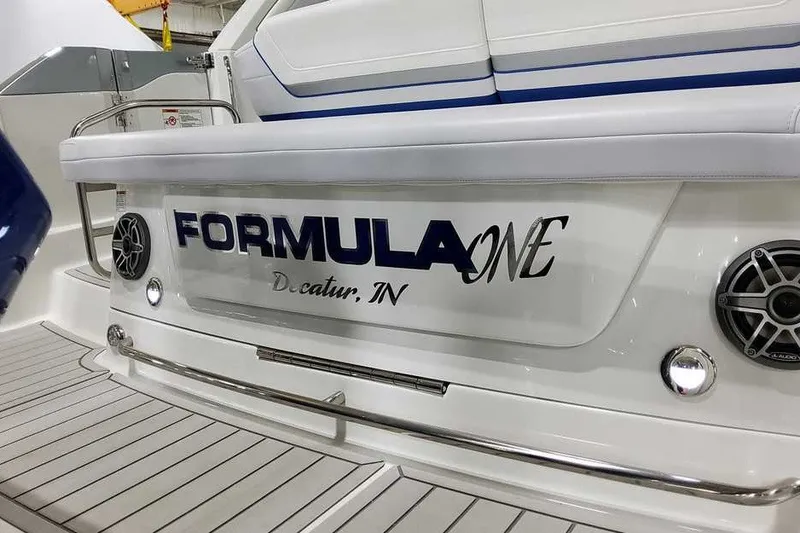Slide: The Image of 2027 Formula 360 Super Sport Crossover boat with "Formula One" branding, Decatur, IN. - 13