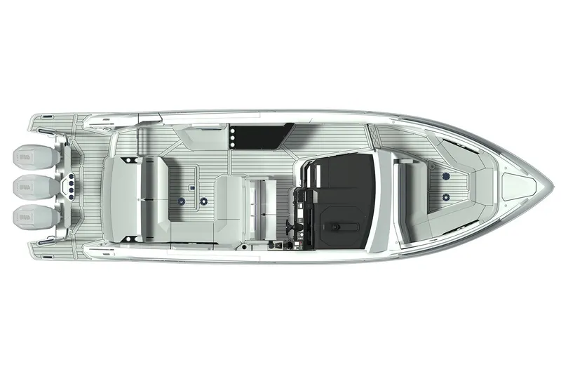 Slide: The Image of Vista superior de un barco moderno con tres motores fuera de borda, cubierta espaciosa y diseño elegante. - 55