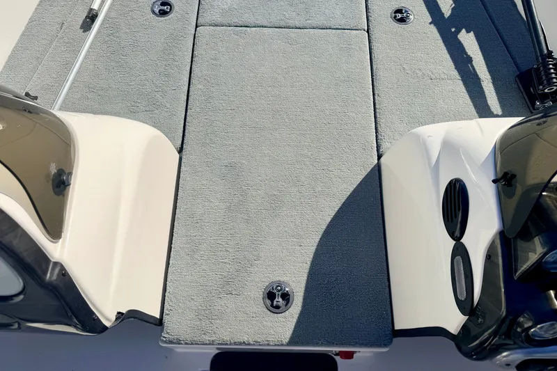 Slide: The Image of 2007 Stratos 375 XF boat deck with gray carpeting and sleek design. - 57