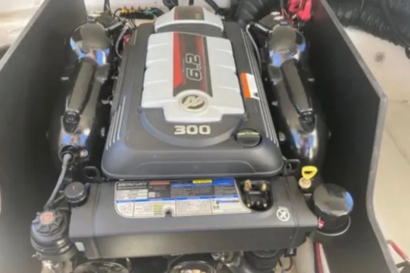 Slide: The Image of Engine of a 2017 Regal 2300 Bowrider boat, featuring a 6.2L 300 horsepower motor. - 6