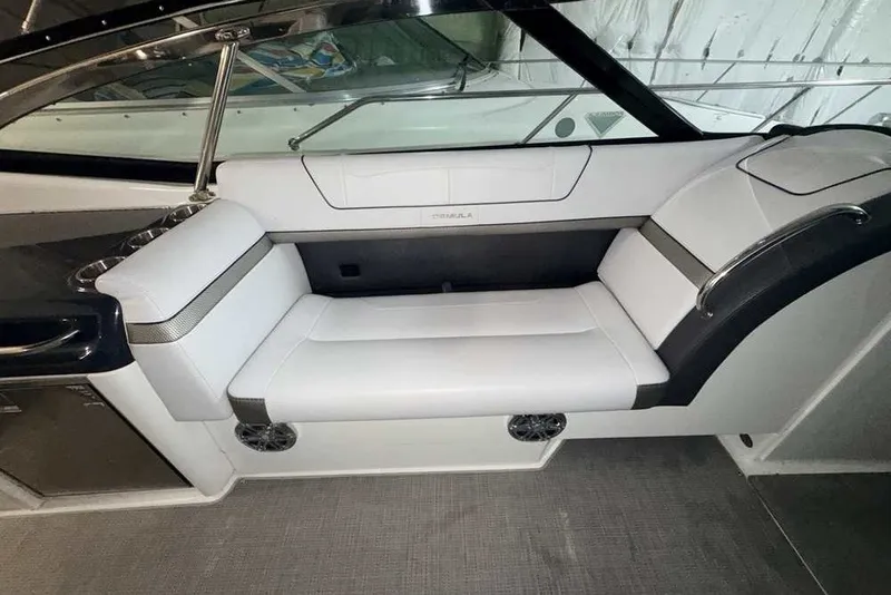 Slide: The Image of Luxurious seating in 2019 Formula 350 Crossover Bowrider I/O boat interior. - 12
