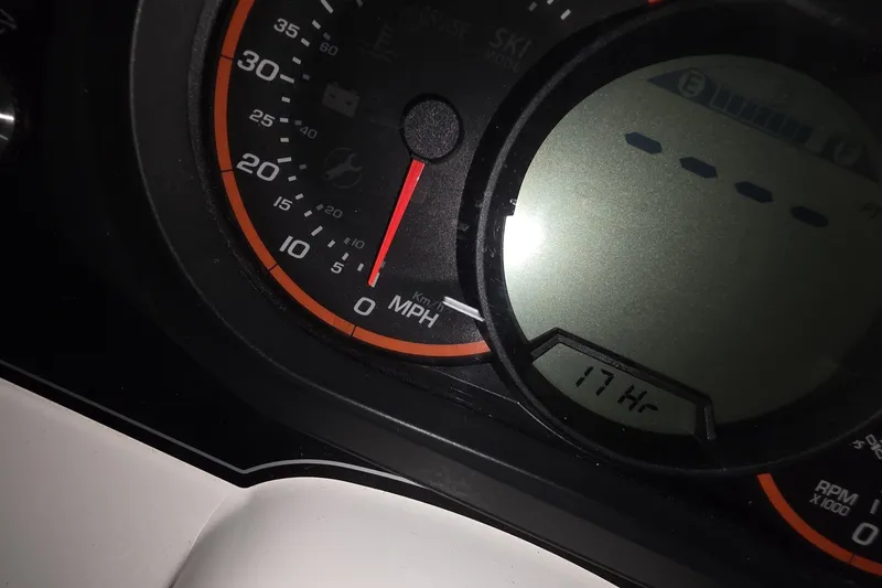 Slide: The Image of Close-up of Carver C52 Coupe 2018 speedometer showing 0 MPH and 17 hours. - 66