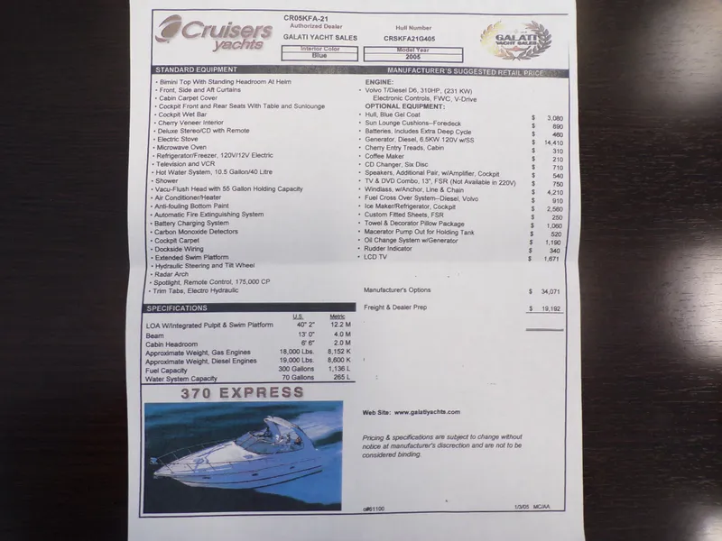 Slide: The Image of Cruisers Yachts 370 EXPRESS 2005 - 43
