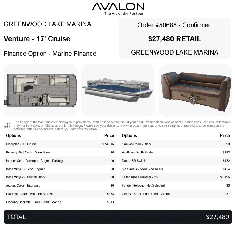 Slide: The Image of Avalon "Duskwater Blue" Venture1775, 16' Deck 2026 - 3