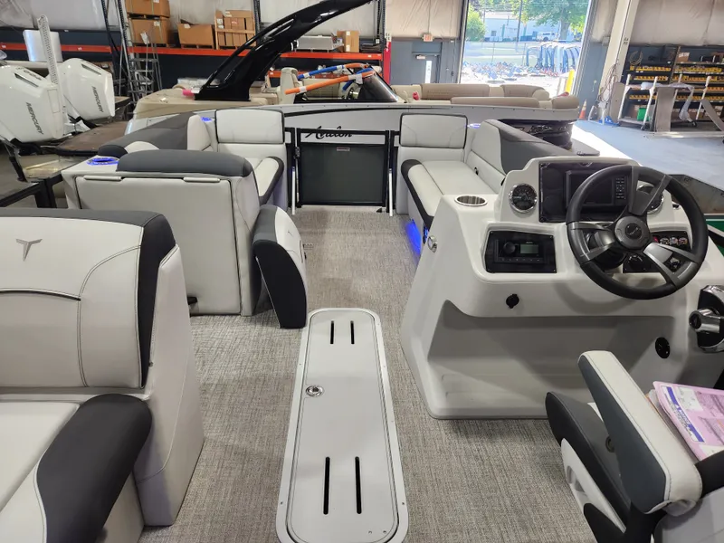 Slide: The Image of Avalon Venture - 21 PLUS 2' Patio Pad FT Cruise Rear Bench 23' Tritoon "Velour Silverleaf" 2026 - 8