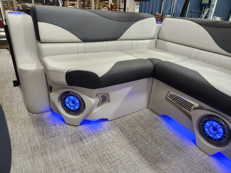 Slide: The Image of Avalon Venture - 21 PLUS 2' Patio Pad FT Cruise Rear Bench 23' Tritoon "Velour Silverleaf" 2026 - 11