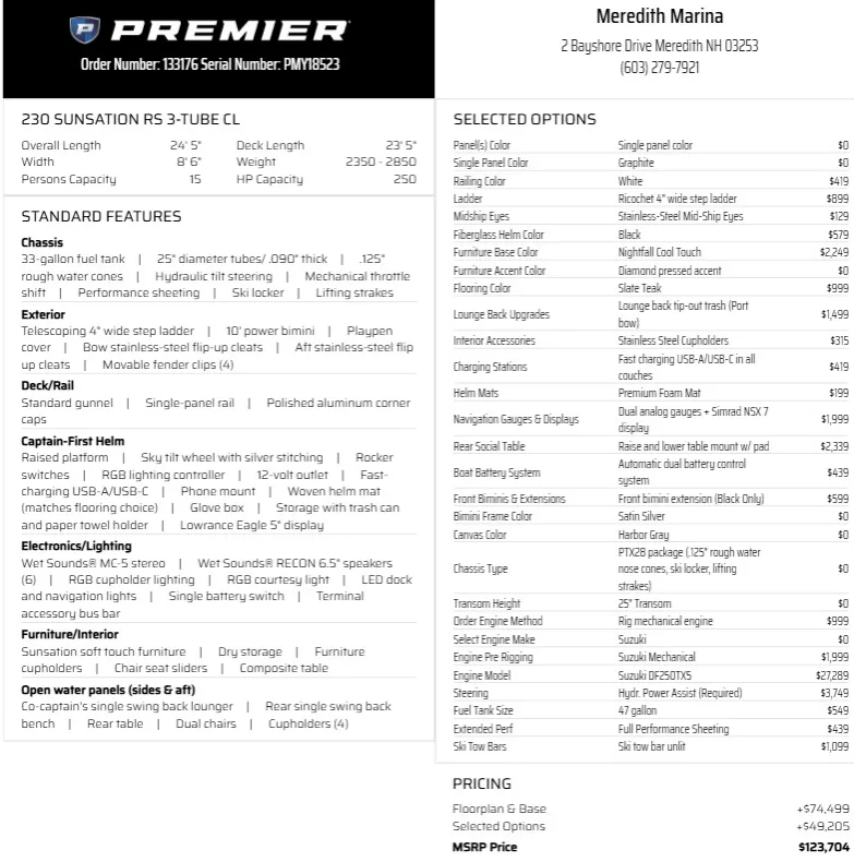 Slide: The Image of Premier 230 Sunsation RS - CL PTX 2026 - 2
