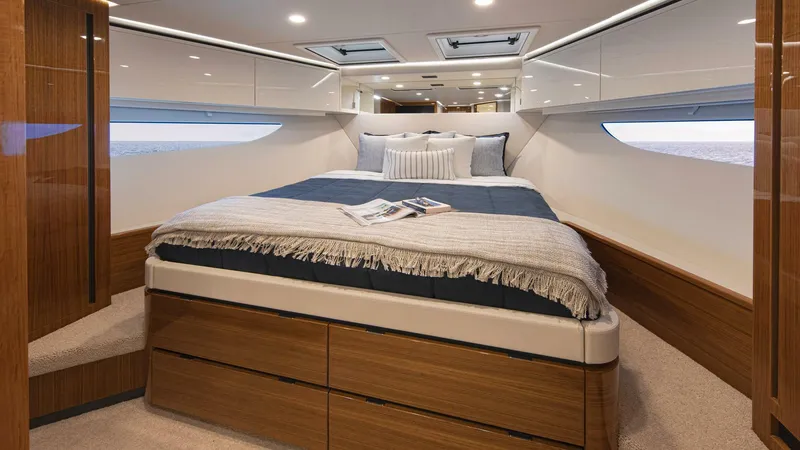 Slide: The Image of Riviera 78 Motor Yacht Forward VIP Stateroom 01 Gloss Teak Timber Finish - 3944894