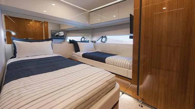 Slide: The Image of Riviera 78 Motor Yacht Port Stateroom 02 Gloss Teak Timber Finish - 3945003