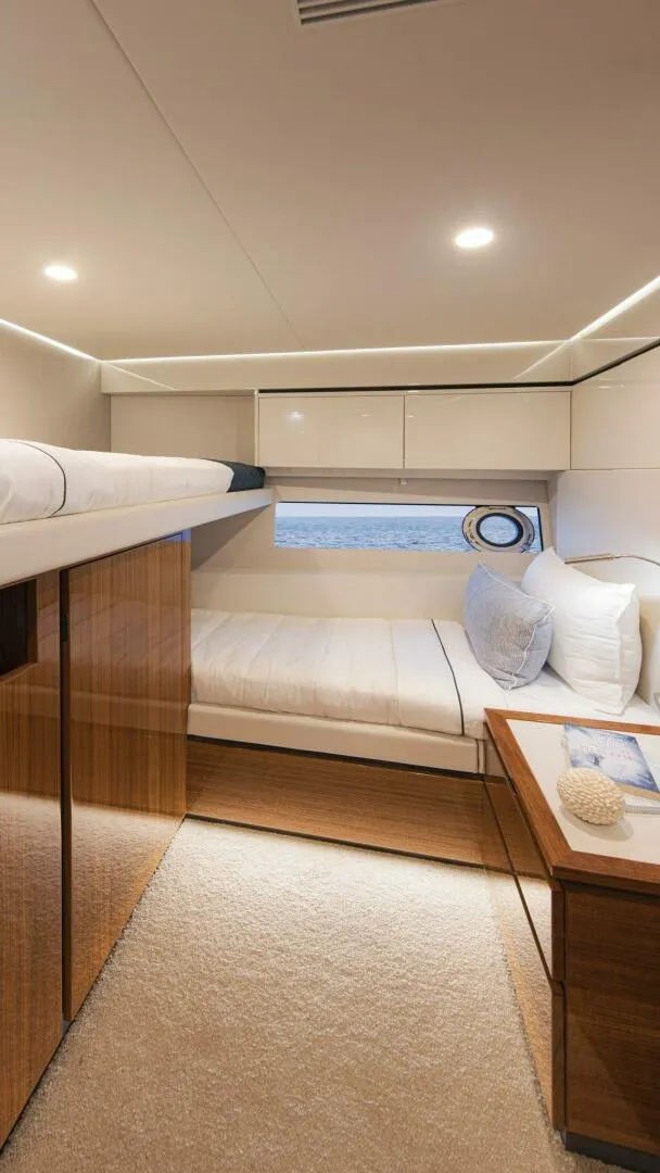Slide: The Image of Riviera 78 Motor Yacht Starboard Stateroom 01 Gloss Teak Timber Finish Scaled - 3944998