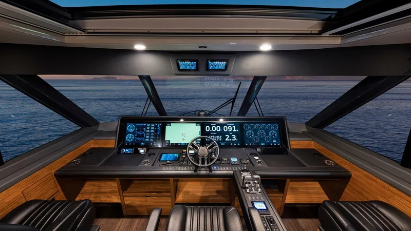 Slide: The Image of Riviera 78 Motor Yacht Helm 01 Gloss Teak Timber Finish - 3944828