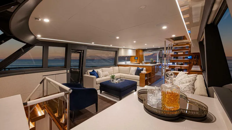 Slide: The Image of Riviera 78 Motor Yacht Saloon 05 Gloss Teak Timber Finish - 3944814