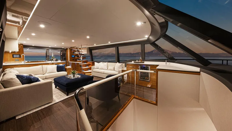 Slide: The Image of Riviera 78 Motor Yacht Saloon 01 Gloss Teak Timber Finish - 3944813