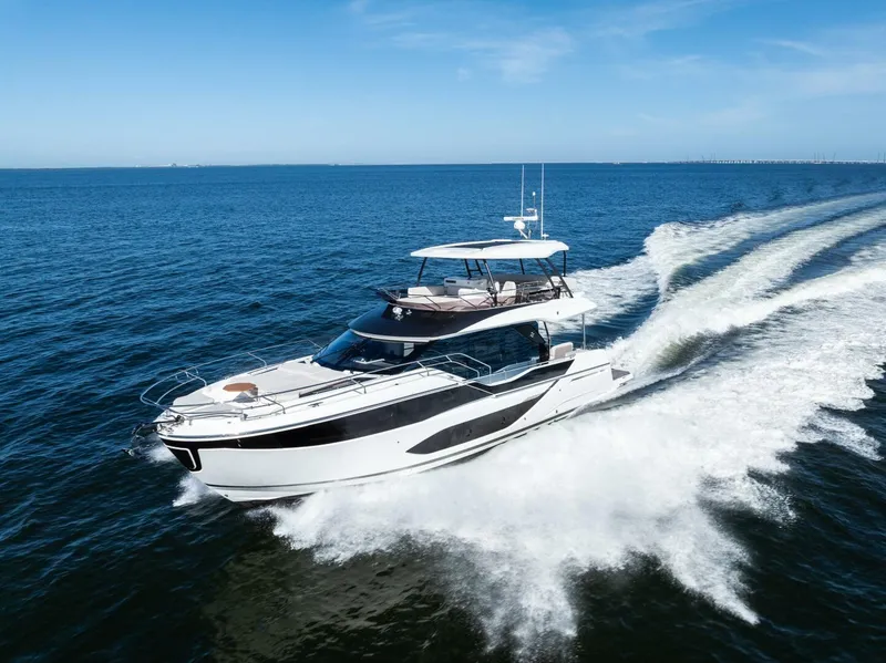 Slide: The Image of 2026 Prestige F5.7 Flybridge - Bow 3/4 Port - 5618223
