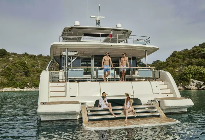 Slide: The Image of 2025 65 Prestige M8 Multi-Hull Power Catamaran - Manufacturer Beach Club transom - 4562430