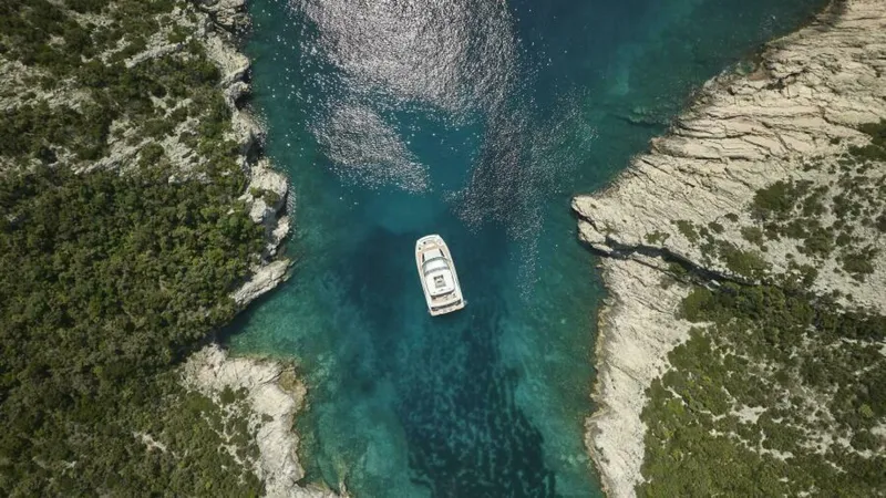 Slide: The Image of 2025 65 Prestige M8 Multi-Hull Power Catamaran - Manufacturer Aerial Profile - 4562444