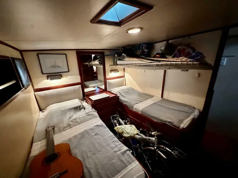 Slide: The Image of 72 ft Custom 1978 Don Brooke Ketch/Motorsailer MONSOON Monsoon is a 1978 large ocean-going cruising ketch that was professionally designed and built and is well equipped for the most demanding of open ocean voyages and has made three Pacific Ocean crossings.  

She carries all furling sails, a 185 horsepower  - 4863275