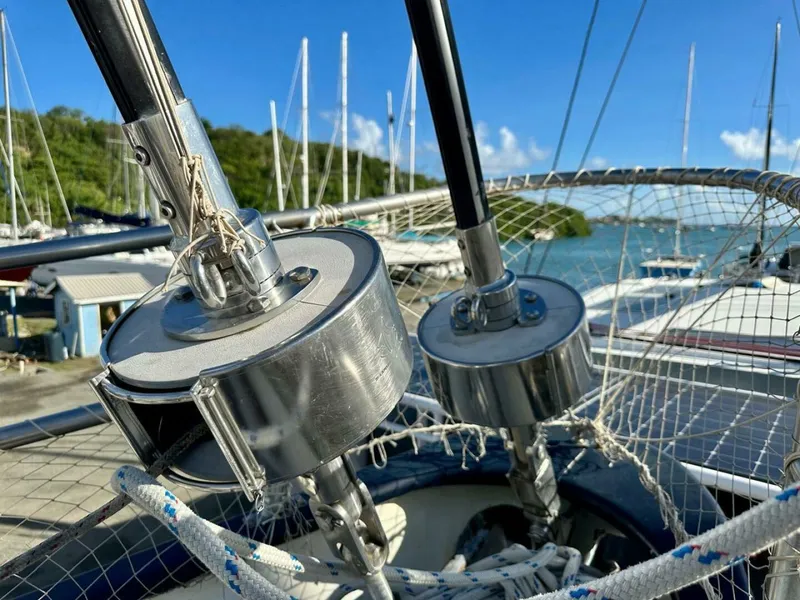 Slide: The Image of 72 ft Custom 1978 Don Brooke Ketch/Motorsailer MONSOON Monsoon is a 1978 large ocean-going cruising ketch that was professionally designed and built and is well equipped for the most demanding of open ocean voyages and has made three Pacific Ocean crossings.  

She carries all furling sails, a 185 horsepower  - 4863265