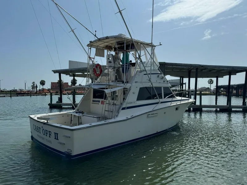 Slide: The Image of 1983 Bertram 385 Convertible- Cast Off II- STBD Transom - 5149281