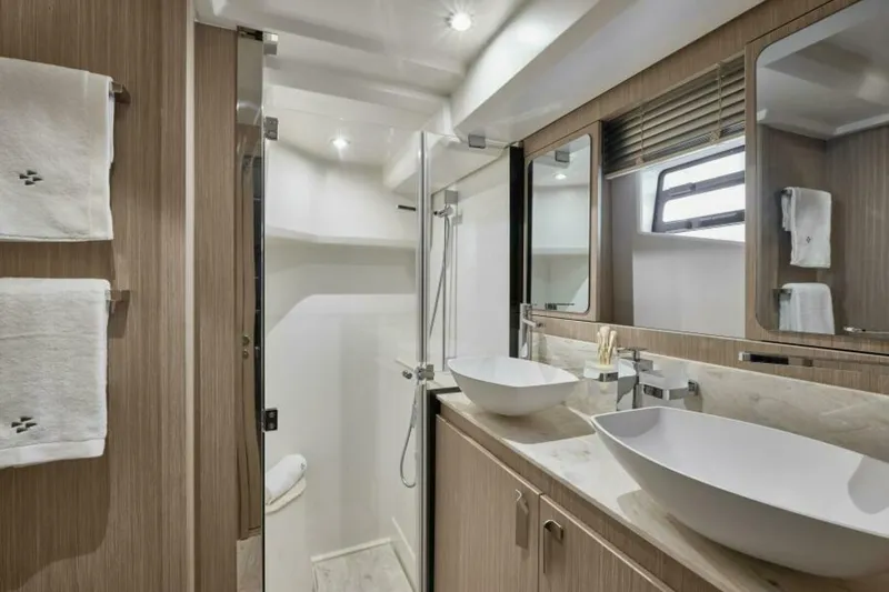 Slide: The Image of 2025 49 Prestige F4 Flybridge - VIP Stateroom Head/Shower Stall Sistership - 5153912