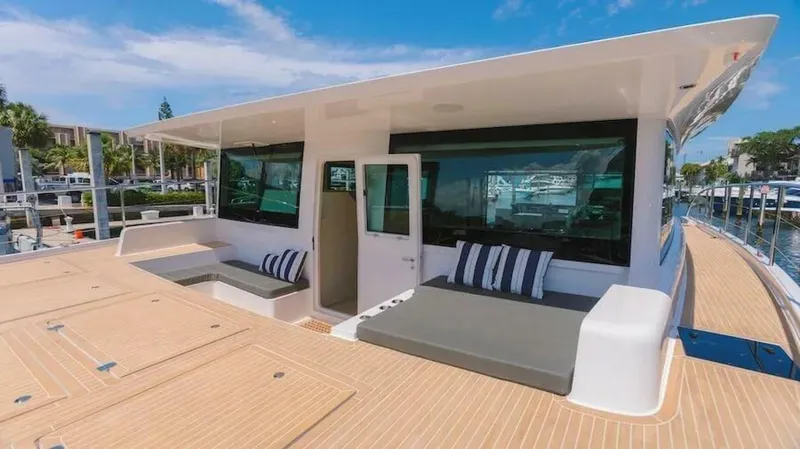 Slide: The Image of 2 Deck Front Exit Version Hereby the salon on the main deck is equipped with an additional exit in the front. The Master cabin moves to the side of the hull in the lower deck - 5189072