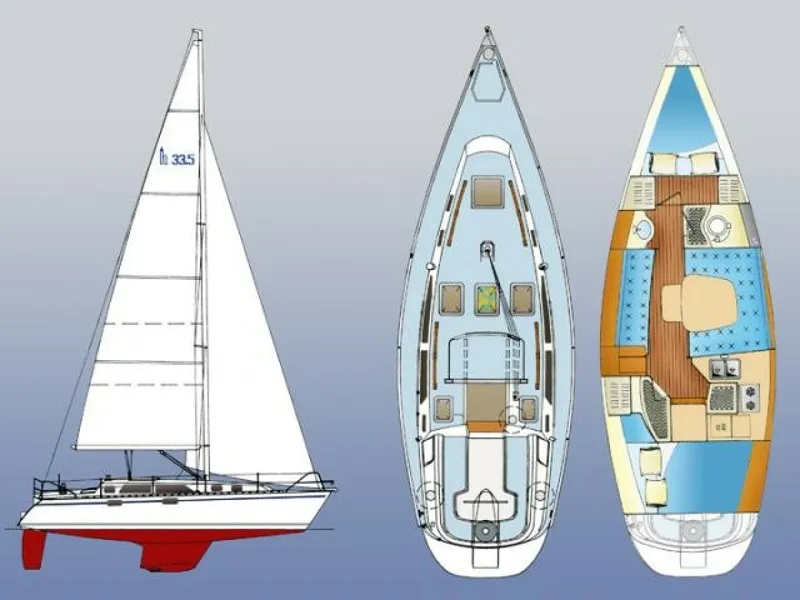 Slide: The Image of Hunter 33.5 Sail Plan, Deck Layout and Interior Layout - 5326332